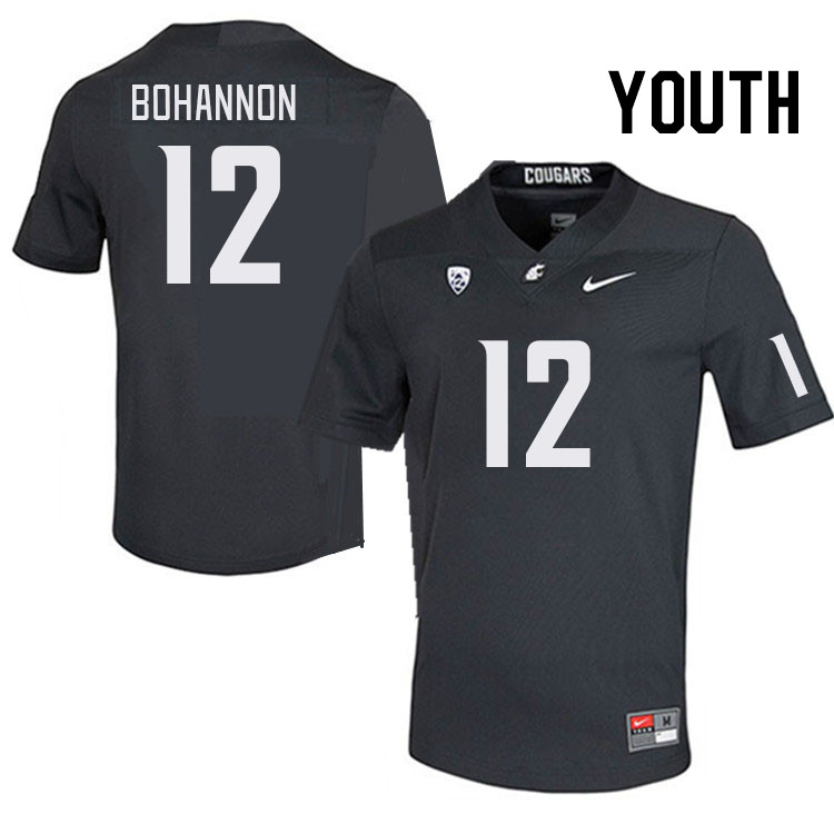 Youth #12 Tristan Bohannon Washington State Cougars College Football Jerseys Stitched Sale-Charcoal - Click Image to Close